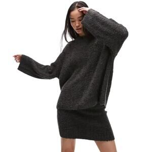 TopShop Knitted Textured Boucle Slouchy Crew Neck Sweater Gray Size Medium NWOT